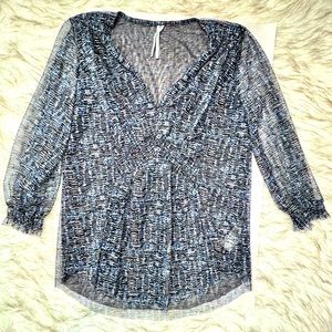 Anthropologie Navy Print 3/4 Sleeve Top Size M